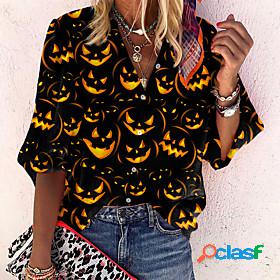 Womens Halloween Blouse Shirt Long Sleeve Graphic Pumpkin