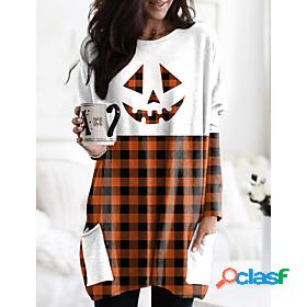 Womens Halloween T shirt Abstract Painting Long Sleeve Plaid