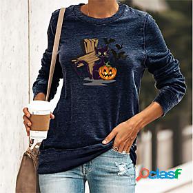 Womens Halloween T shirt Cat Abstract Painting Long Sleeve