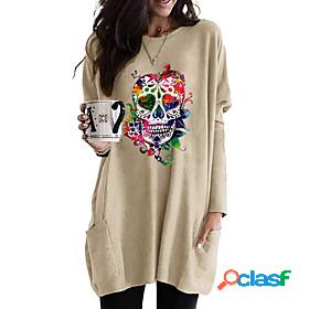 Womens Halloween T shirt Dress Long Sleeve Floral Graphic