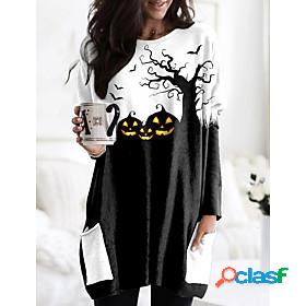 Womens Halloween T shirt Floral Theme Abstract Painting Long