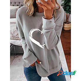 Womens Heart Sweatshirt Pullover Print Hot Stamping Casual