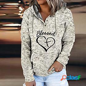 Womens Heart Text Hoodie Sweatshirt Front Pocket Print Daily