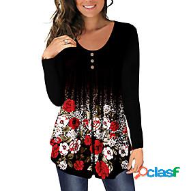 Womens Henley Shirt Peplum T shirt Butterfly Floral