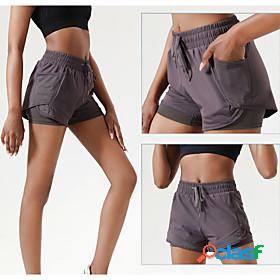 Womens High Waist Athletic 2 in 1 Running Shorts with Built