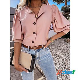 Womens Holiday Blouse Shirt Long Sleeve Plain Shirt Collar