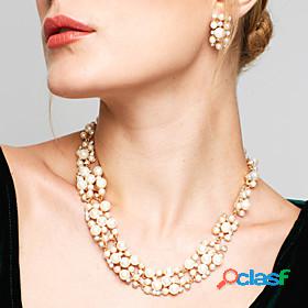 Womens Jewelry Set Drop Earrings Pearl Necklace Twisted