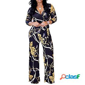 Women's Jumpsuit Abstract Print Casual V Neck Daily Wear 3/4