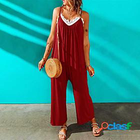 Womens Jumpsuit Color Block Lace Casual Daily V Neck Street