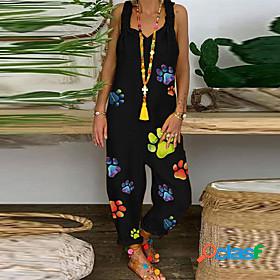 Womens Jumpsuit Floral Print Casual V Neck Harem Daily