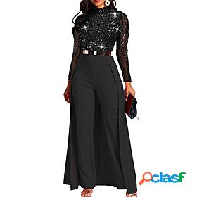 Womens Jumpsuit Sequins Elegant Turtleneck Party Evening