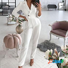 Womens Jumpsuit Solid Color Button Ordinary Shirt Collar