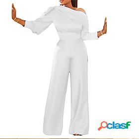 Womens Jumpsuit Solid Color Streetwear One Shoulder Wide Leg