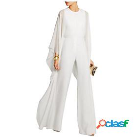 Womens Jumpsuit Solid Color Zipper Elegant Round Neck