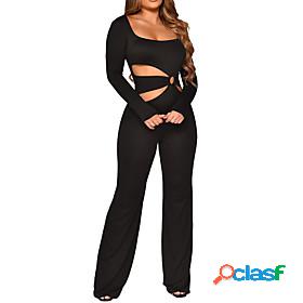 Womens Jumpsuit Solid Colored Cut Out Casual Deep U Wide Leg