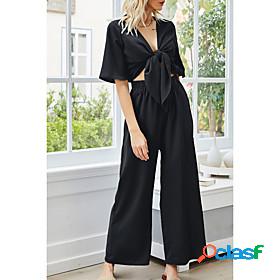 Womens Jumpsuit Solid Colored Cut Out Ordinary V Neck Half
