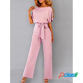 Womens Jumpsuit Solid Colored Drawstring Straight Daily