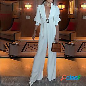 Womens Jumpsuit Solid Colored Lace up Casual Daily Deep V