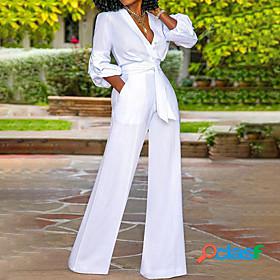 Women's Jumpsuit Solid Colored Lace up Casual V Neck Daily