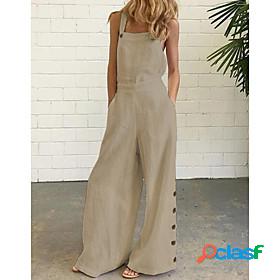 Womens Jumpsuit Solid Colored Ordinary Wide Leg Loose Blue