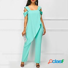 Women's Jumpsuit Solid Colored Ruffle Basic Square Neck