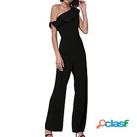 Womens Jumpsuit Solid Colored Ruffle Casual One Shoulder