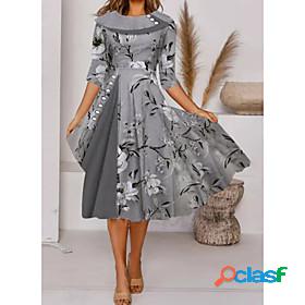Womens Knee Length Dress A Line Dress Blue Gray Half Sleeve