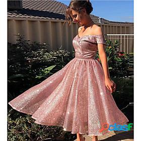 Womens Knee Length Dress A Line Dress Pink Short Sleeve