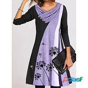 Womens Knee Length Dress A Line Dress Purple Gray Light gray