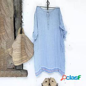 Women's Knee Length Dress Shift Dress Light Blue Half Sleeve