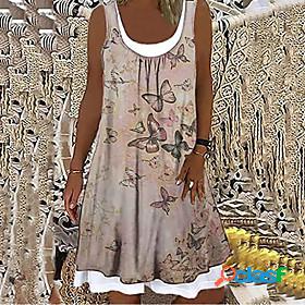 Womens Knee Length Dress Strap Dress Light Brown Sleeveless