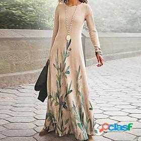 Women's Maxi long Dress A Line Dress Blue Beige Long Sleeve