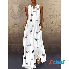 Womens Maxi long Dress A Line Dress White Yellow Light Blue