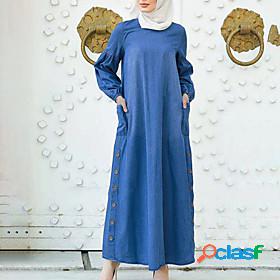 Women's Maxi long Dress Denim Dress Blue Long Sleeve Pocket