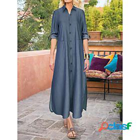 Women's Maxi long Dress Denim Dress Light Blue Long Sleeve