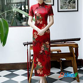 Women's Maxi long Dress Sheath Dress Red Short Sleeve Split
