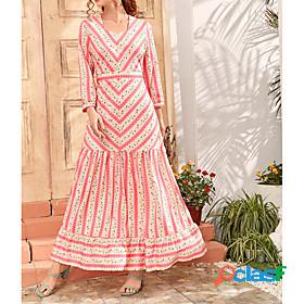 Womens Maxi long Dress Swing Dress Light Pink Long Sleeve