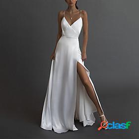 Womens Maxi long Dress Swing Dress White Sleeveless Split