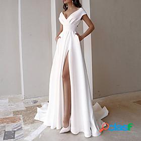 Womens Maxi long Dress Swing Dress White Sleeveless Split