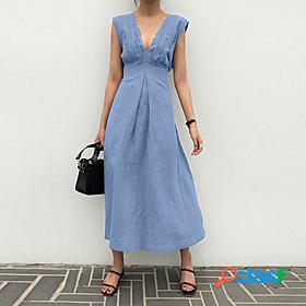 Womens Midi Dress A Line Dress Blue Black Brown Sleeveless