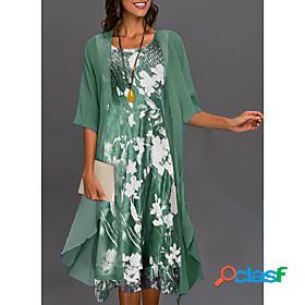 Women's Midi Dress A Line Dress Green Blue Gray Half Sleeve