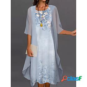 Womens Midi Dress A Line Dress Green Blue Pink Half Sleeve