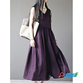 Womens Midi Dress A Line Dress Purple Dusty Blue White