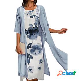 Womens Midi Dress Sheath Dress Blue Light Blue Long Sleeve