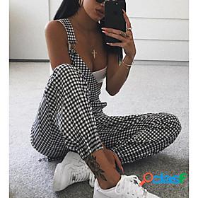 Womens Overall Plaid Pocket Active School Daily Regular Fit