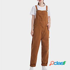 Womens Overall Solid Color Pocket Casual Square Neck