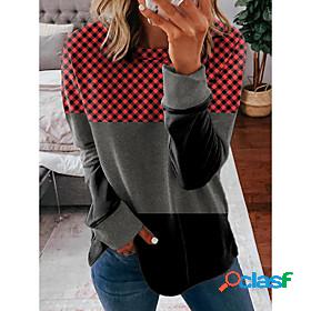 Women's Plaid Checkered Color Block Sweatshirt Pullover