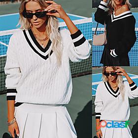 Womens Pullover Color Block Oversized Knitted Stylish Long