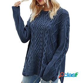 Womens Pullover Solid Colored Long Sleeve Loose Sweater