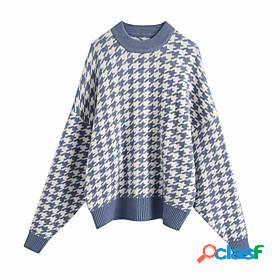 Women's Pullover Sweater Houndstooth Classic Style Check